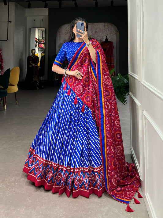 XOOMLADY Present Our Elegant Leheriya Print Tussar Silk Lehenga Choli
