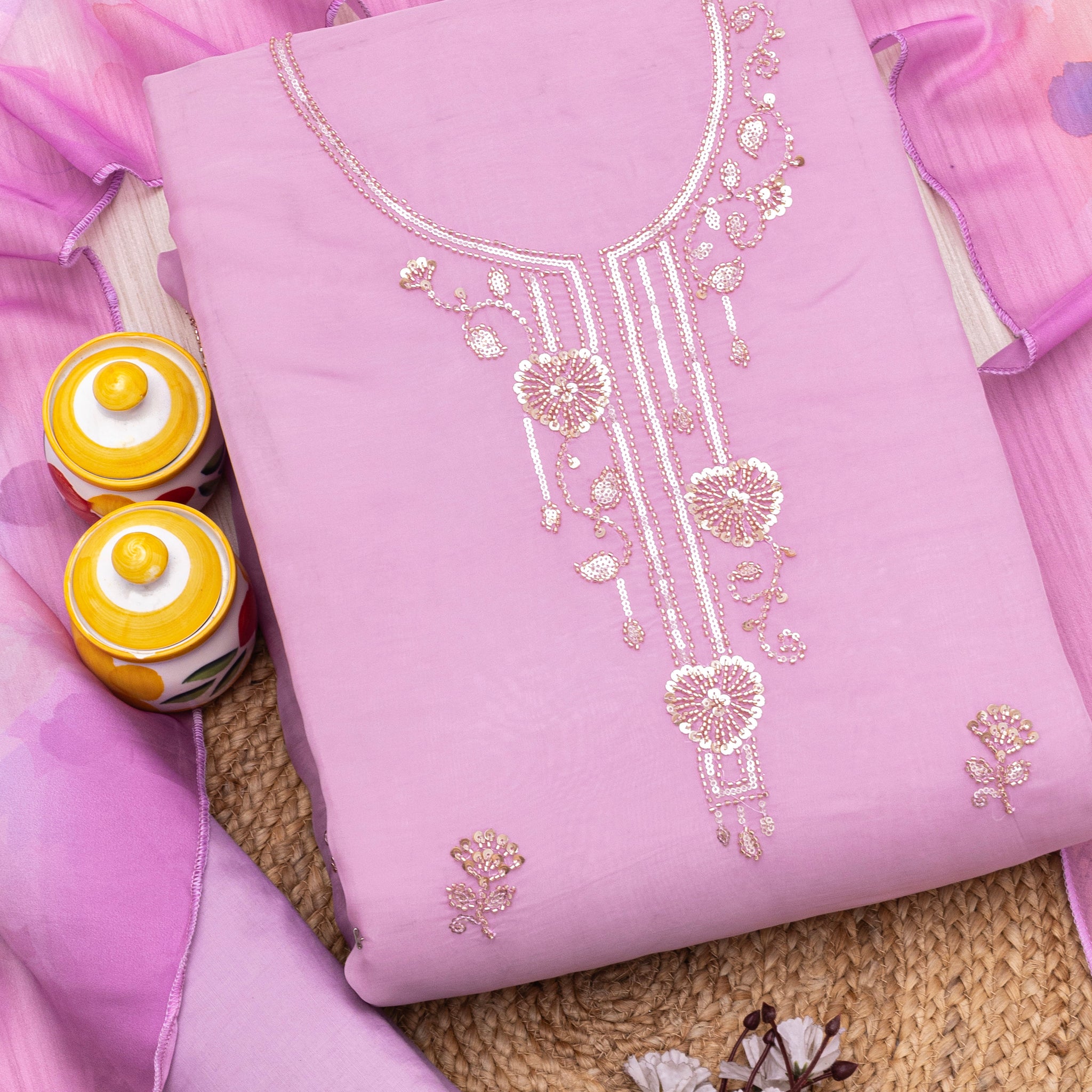 Embroidered Pure organza Unstitched Dress Material