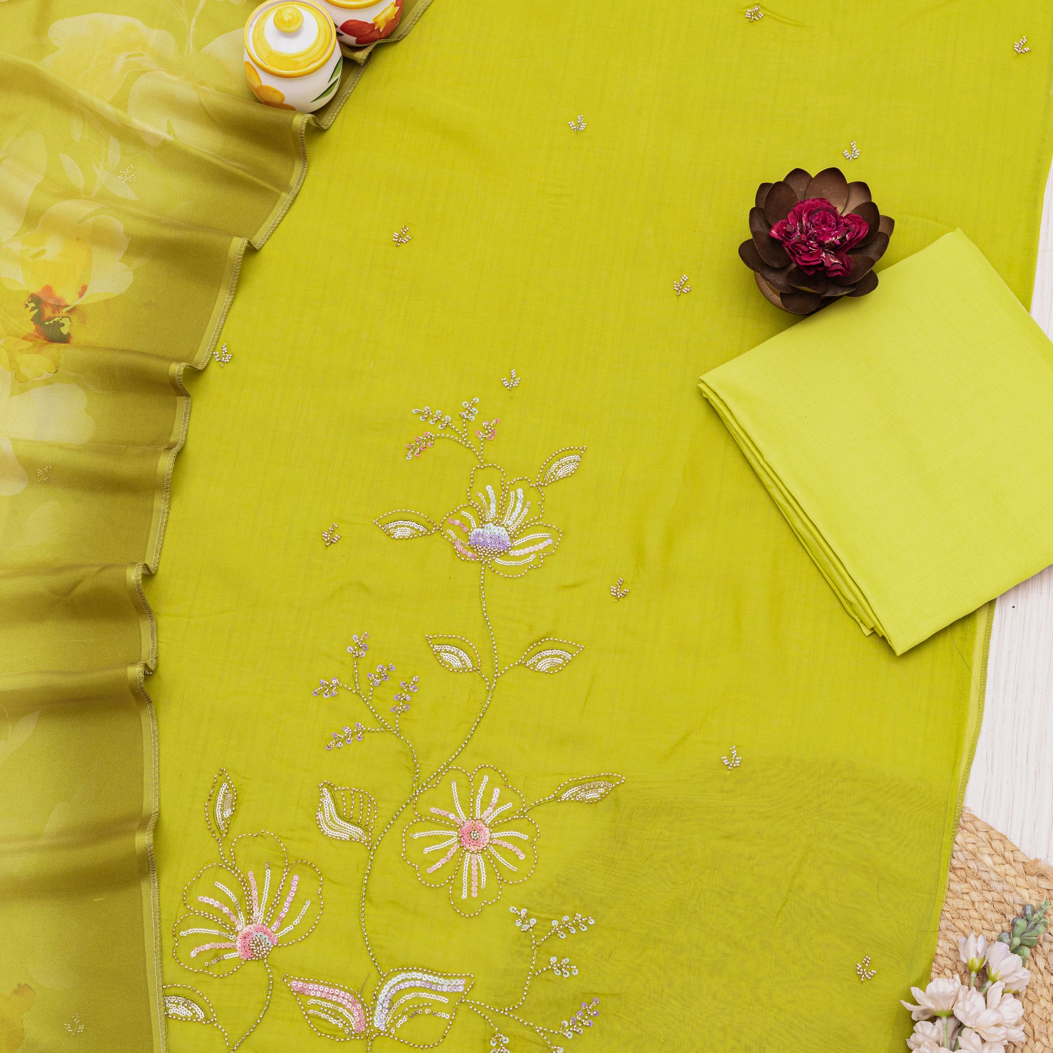 Embroidered Pure organza Unstitched Dress Material