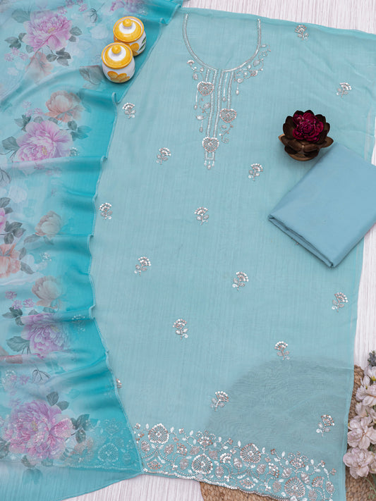 Embroidered Pure organza Unstitched Dress Material