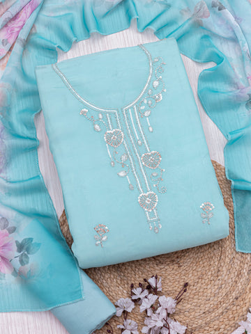 Embroidered Pure organza Unstitched Dress Material