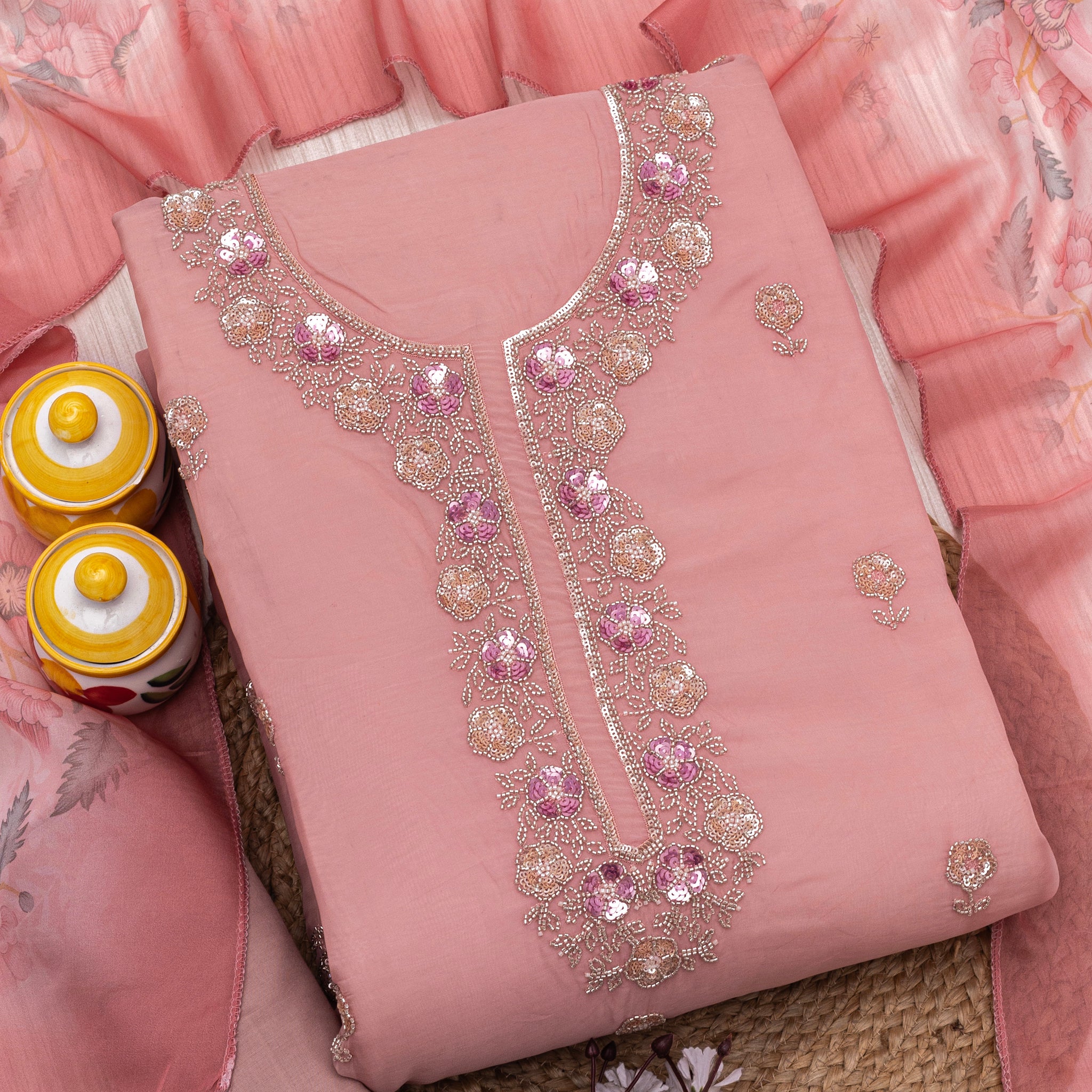 Embroidered Pure organza Unstitched Dress Material