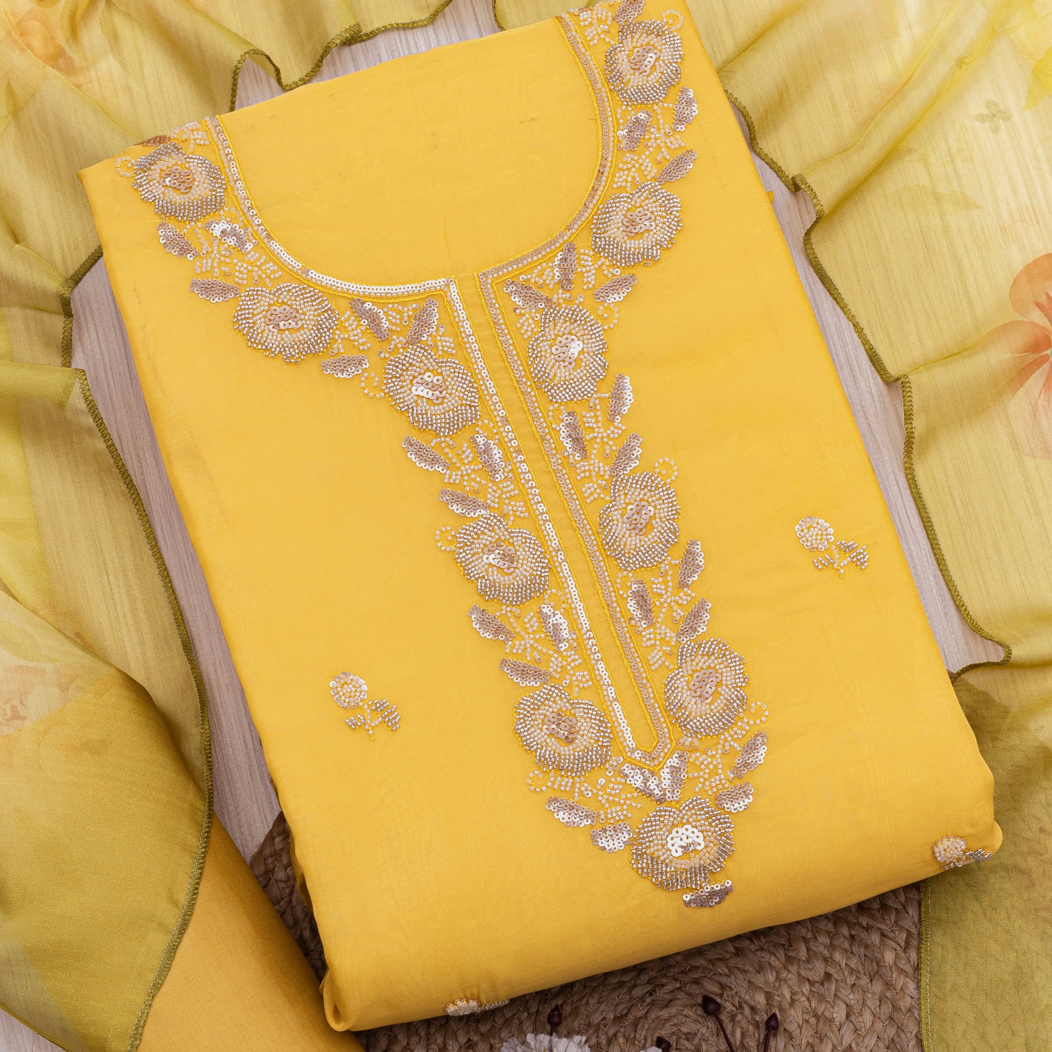 Embroidered Pure organza Unstitched Dress Material