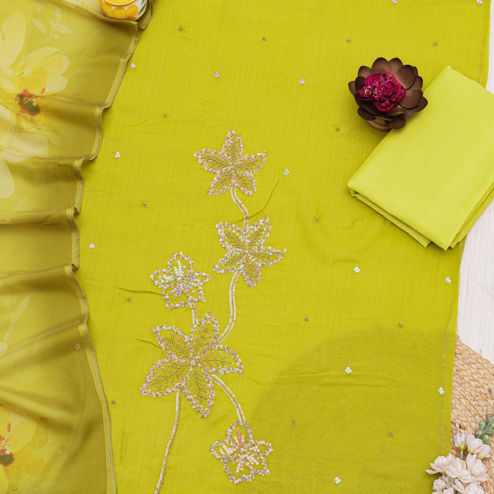 Embroidered Pure organza Unstitched Dress Material