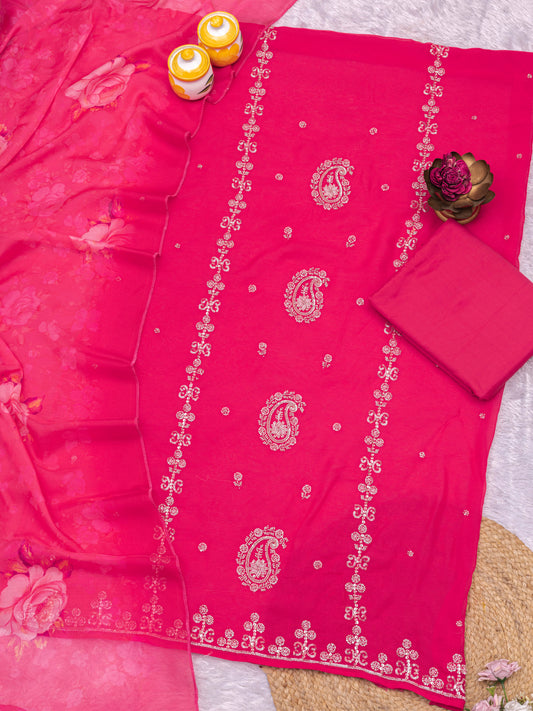 Embroidered Pure organza Unstitched Dress Material