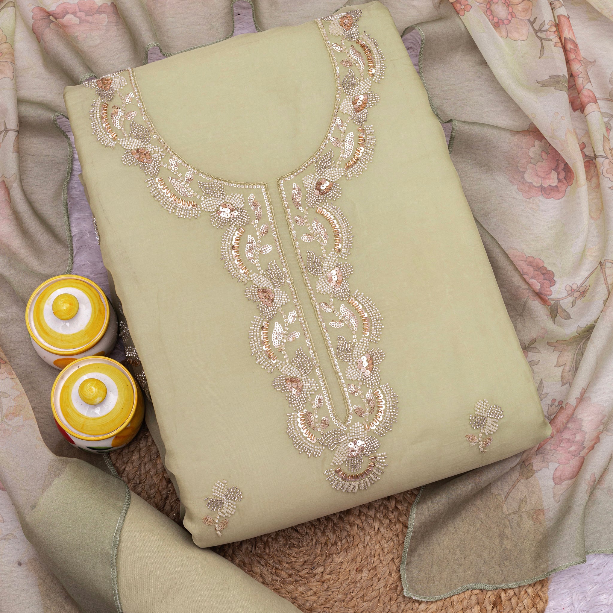 Embroidered Pure organza Unstitched Dress Material