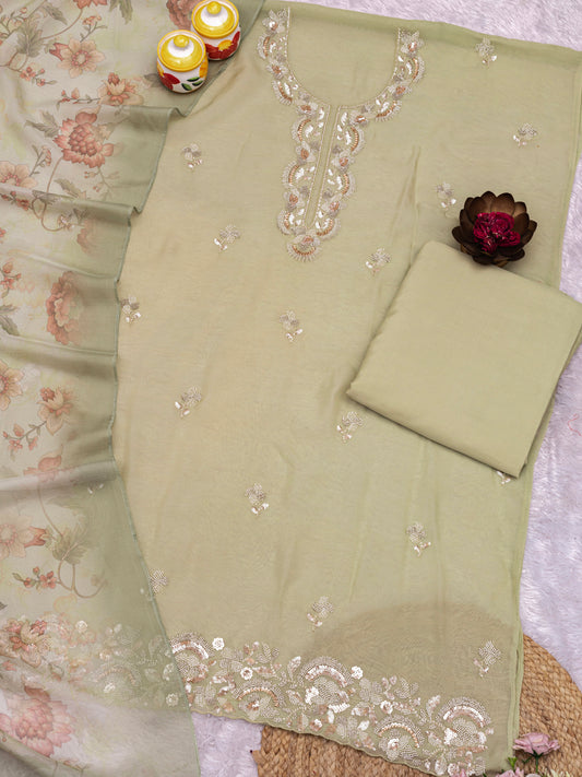 Embroidered Pure organza Unstitched Dress Material