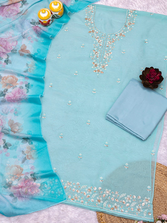 Embroidered Pure organza Unstitched Dress Material