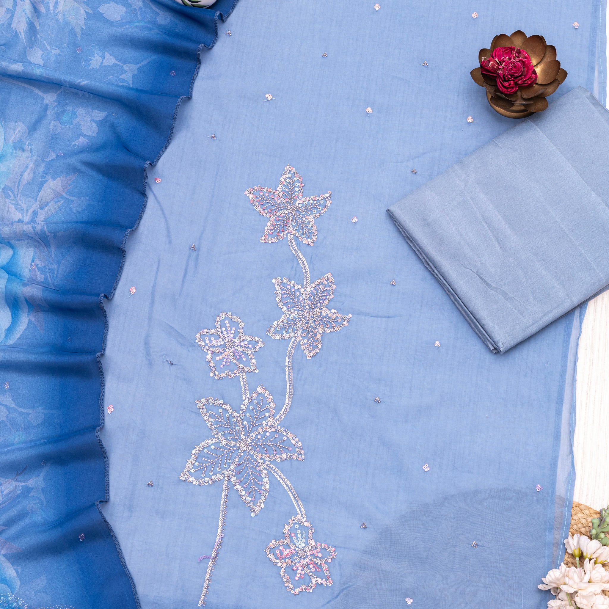 Embroidered Pure organza Unstitched Dress Material