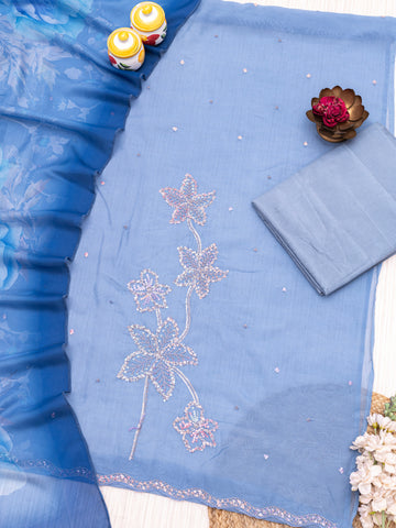 Embroidered Pure organza Unstitched Dress Material