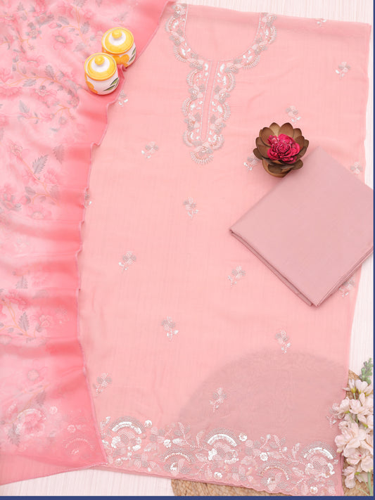 Embroidered Pure organza Unstitched Dress Material
