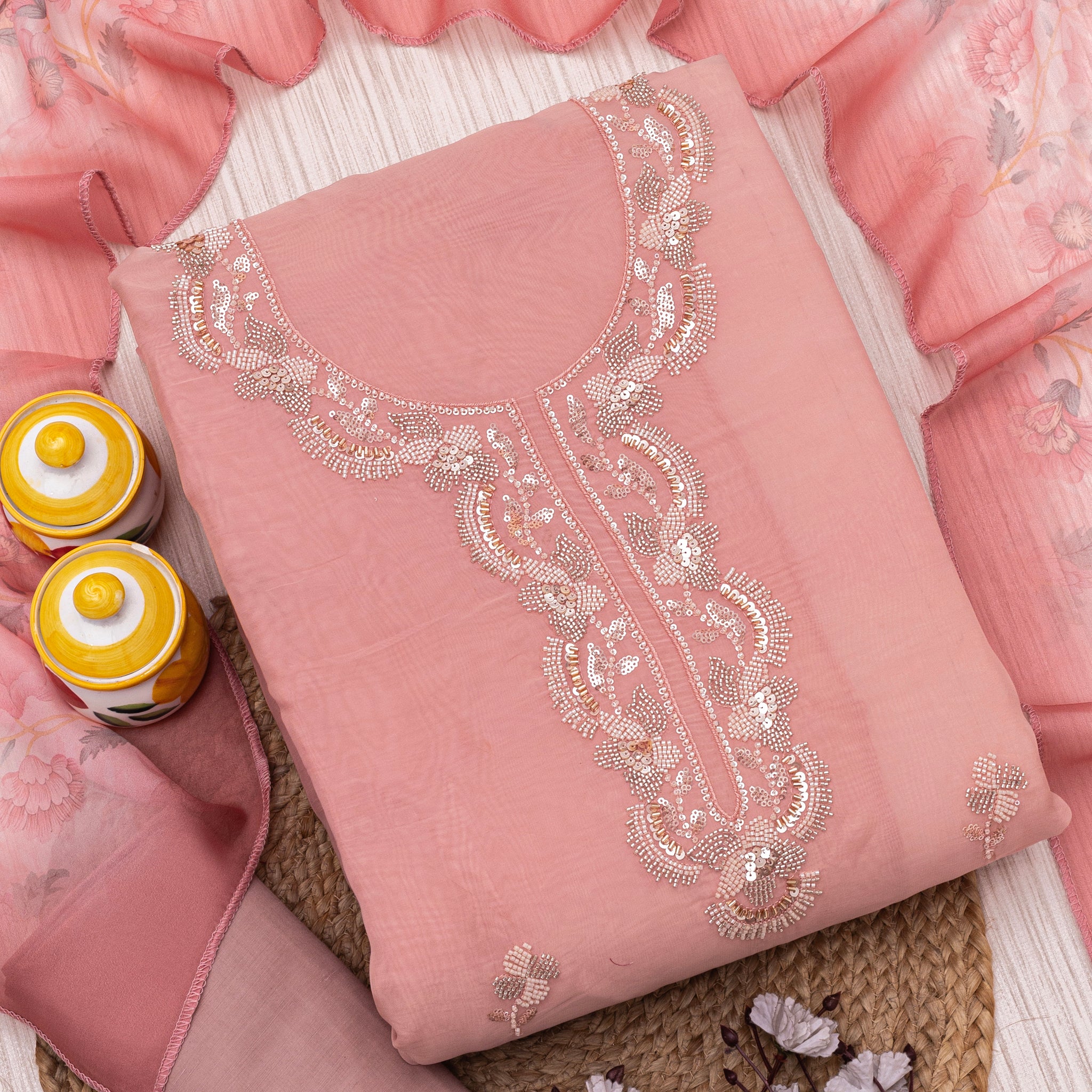 Embroidered Pure organza Unstitched Dress Material