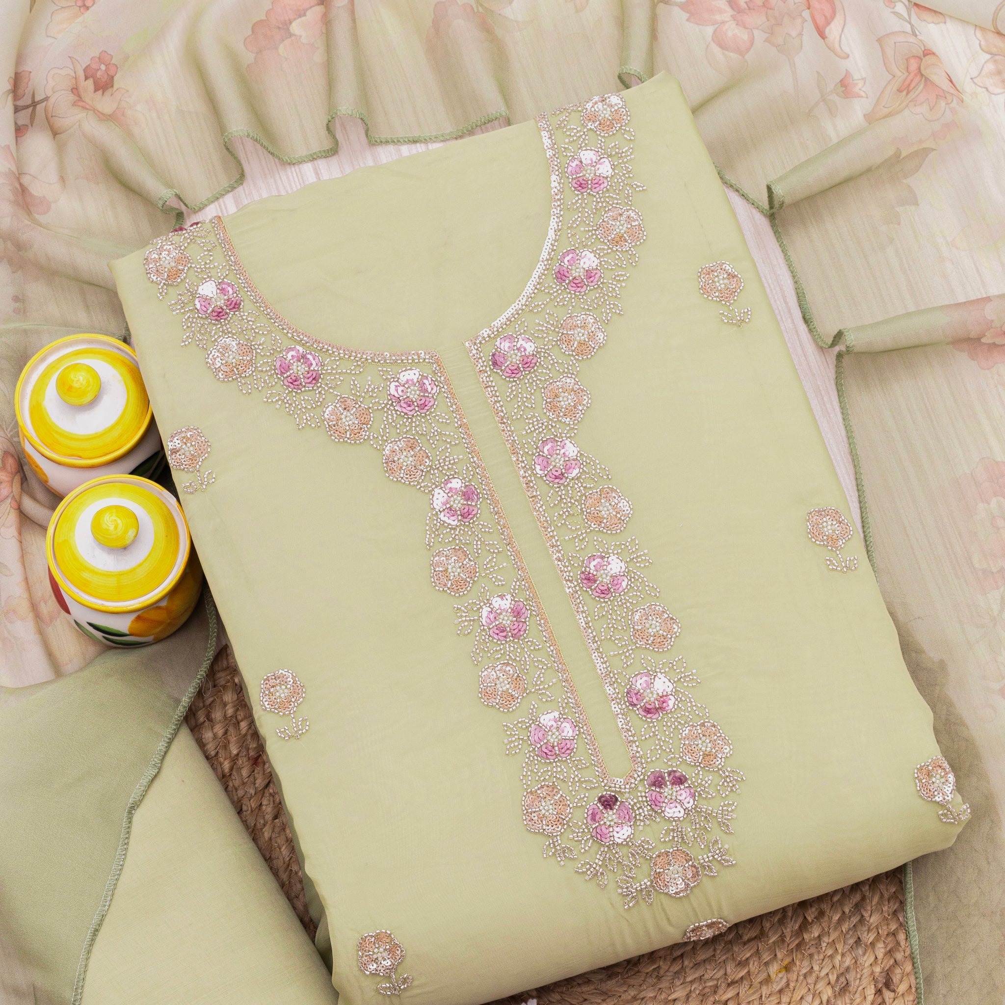 Embroidered Pure organza Unstitched Dress Material