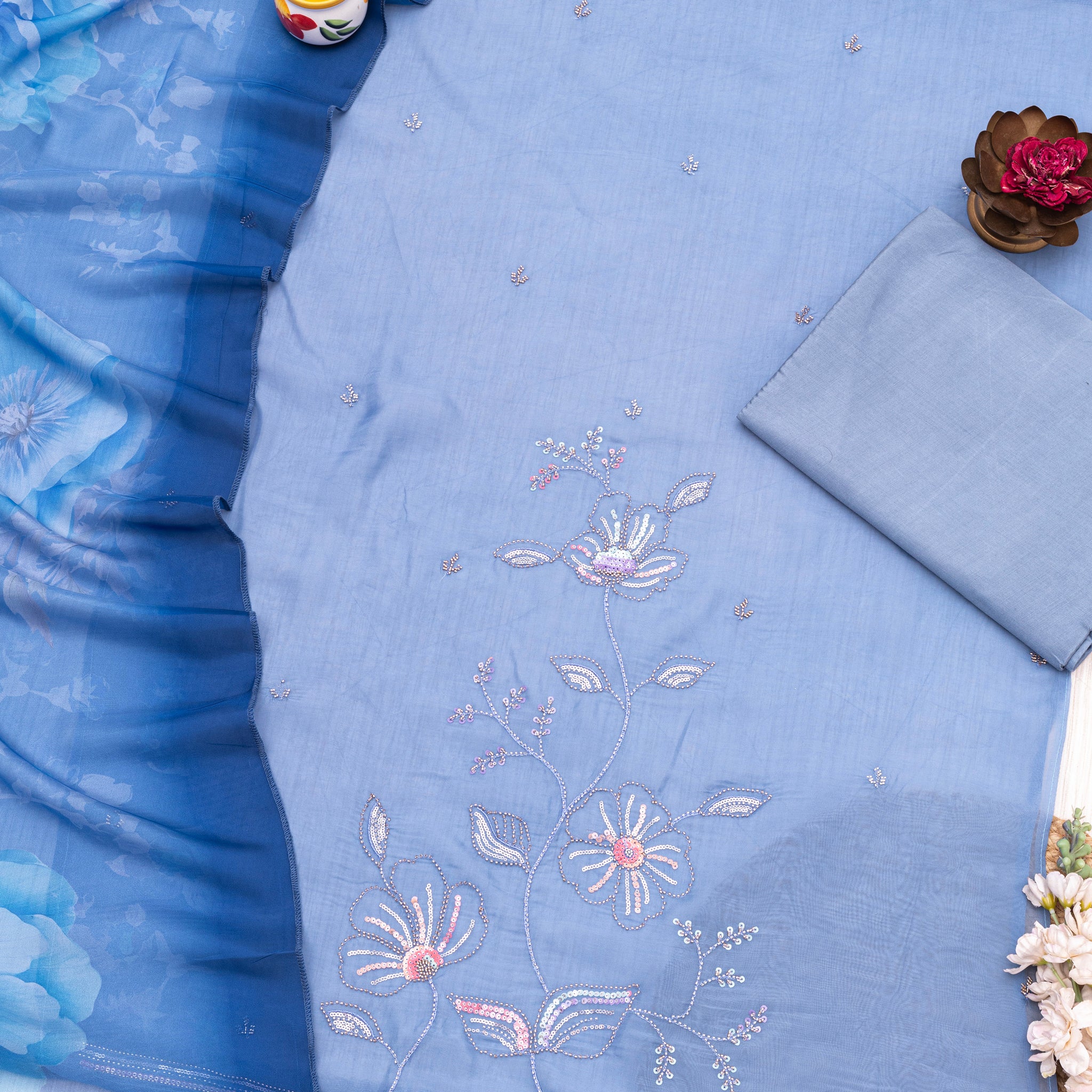 Embroidered Pure organza Unstitched Dress Material