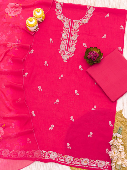 Embroidered Pure organza Unstitched Dress Material