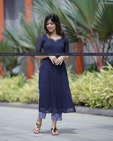 Xoomlady present stylish nyra cut kurti with handwork for women