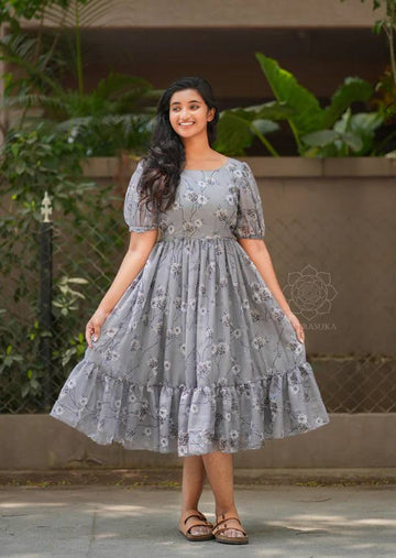 XOOMLADY heavy fancy grey anarkali dress for women