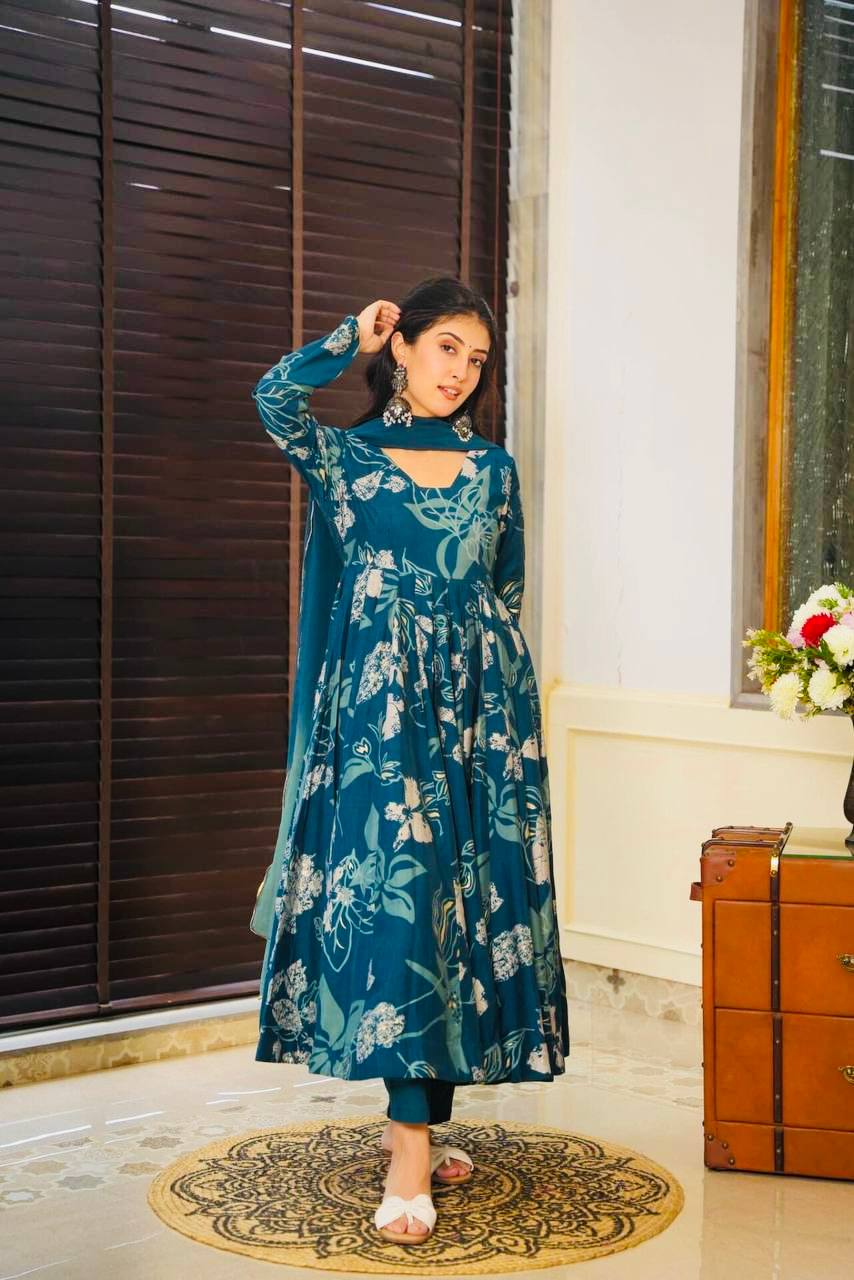 XOOMLADY heavy fancy blue anarkali dress for women