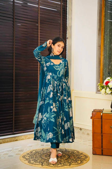 XOOMLADY heavy fancy blue anarkali dress for women