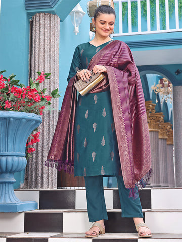 XOOMLADY Present Women Jacquard Kurta Pant Dupatta Set