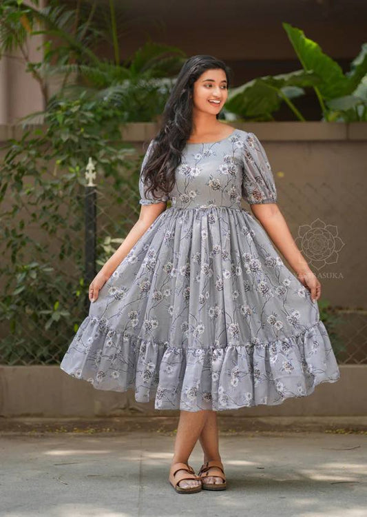 XOOMLADY heavy fancy grey anarkali dress for women