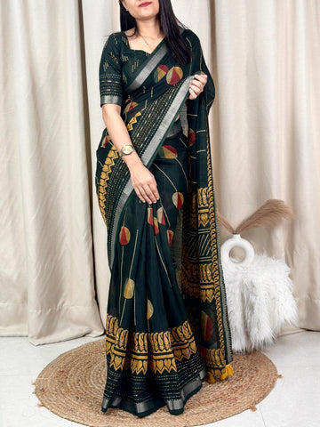 Xoomlady Present A perfect printed saree  with finest katha thread work