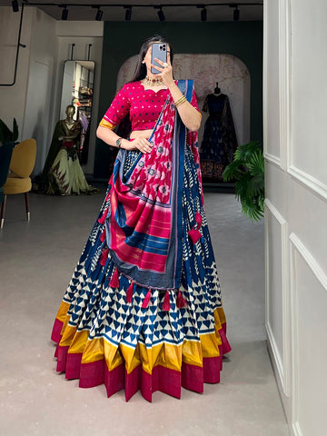 XOOMLADY Adorned in printed Tusser silk lehenga choli