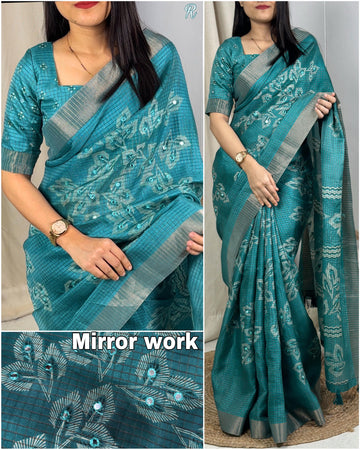 Xoomlady Present jacquard checks with zari border in saree