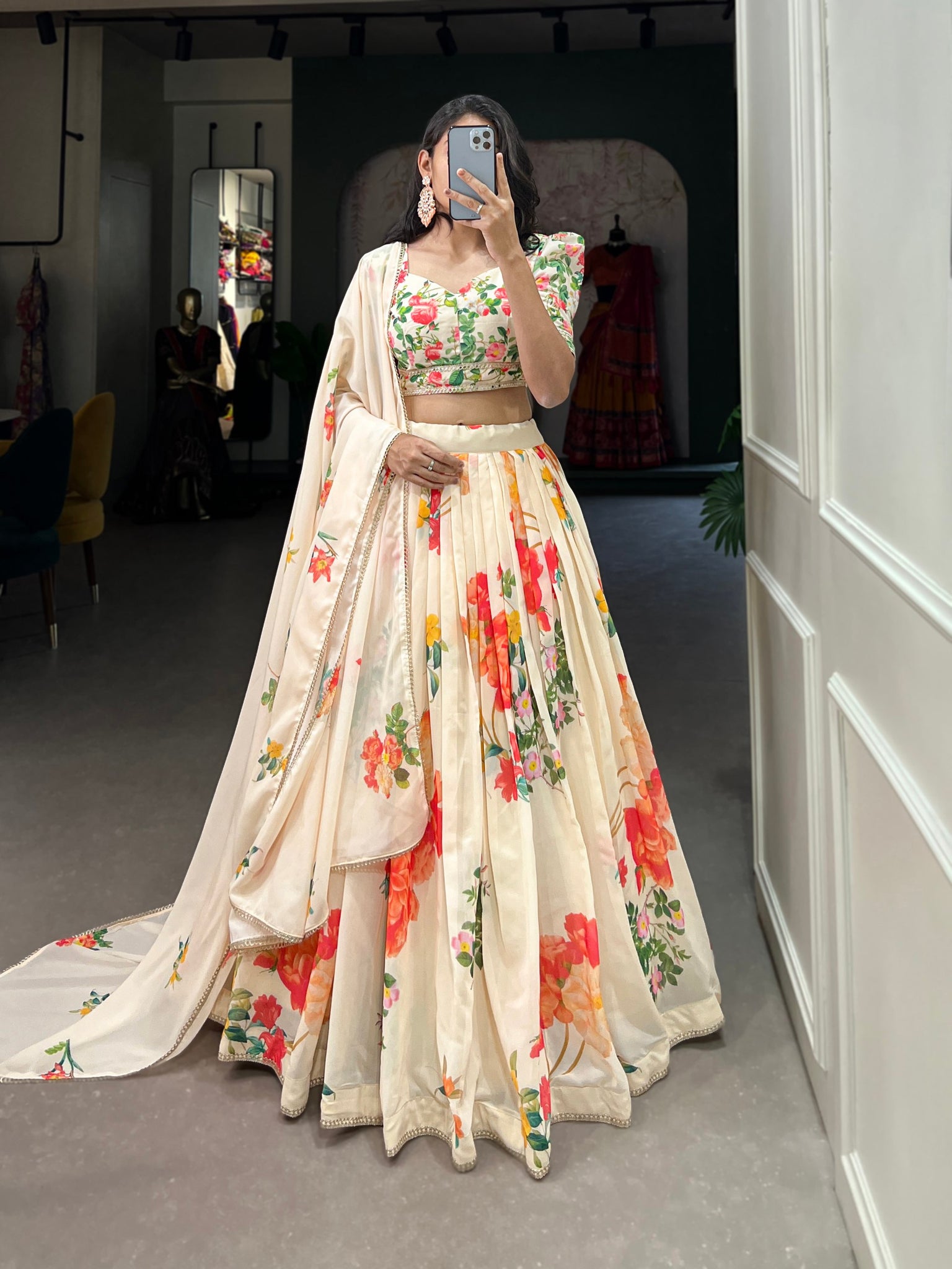 XOOMLADY Celebrate the Season in Style: Floral Print Georgette Lehenga