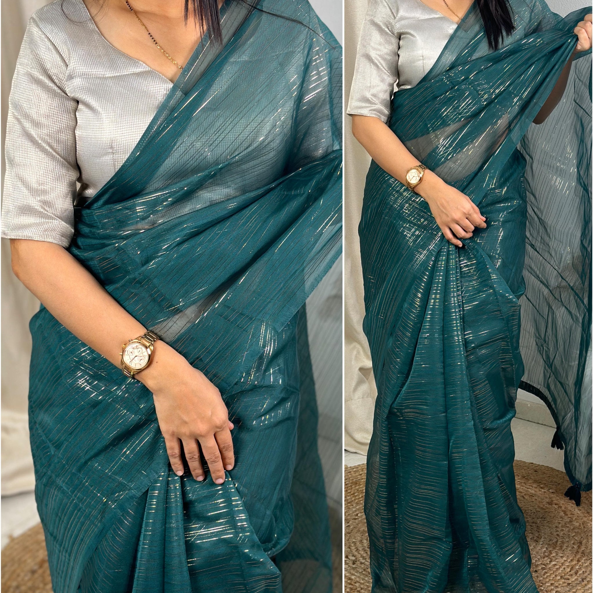 Xoomlady Present solid color saree with  zari lining in full saree