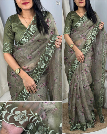 Xoomlady Present  Multi thread Embroidery works in saree with cutwork