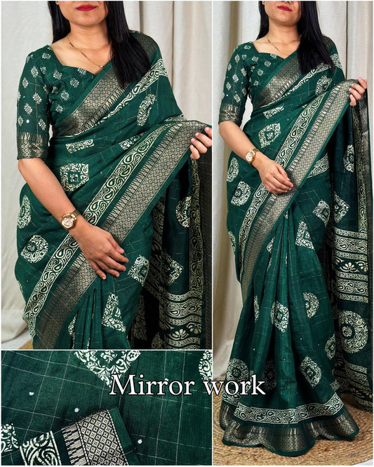 Xoomlady Present  kalamkari printed saree  with zari weaving