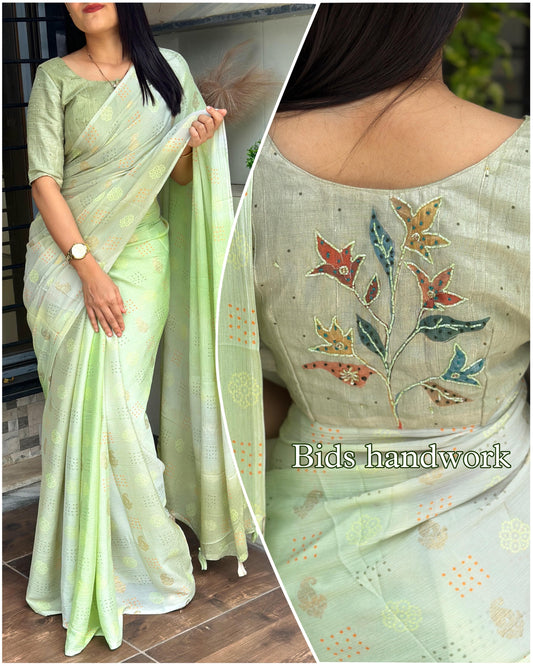 Xoomlady Present A perfect light weight saree with  handwork blouse