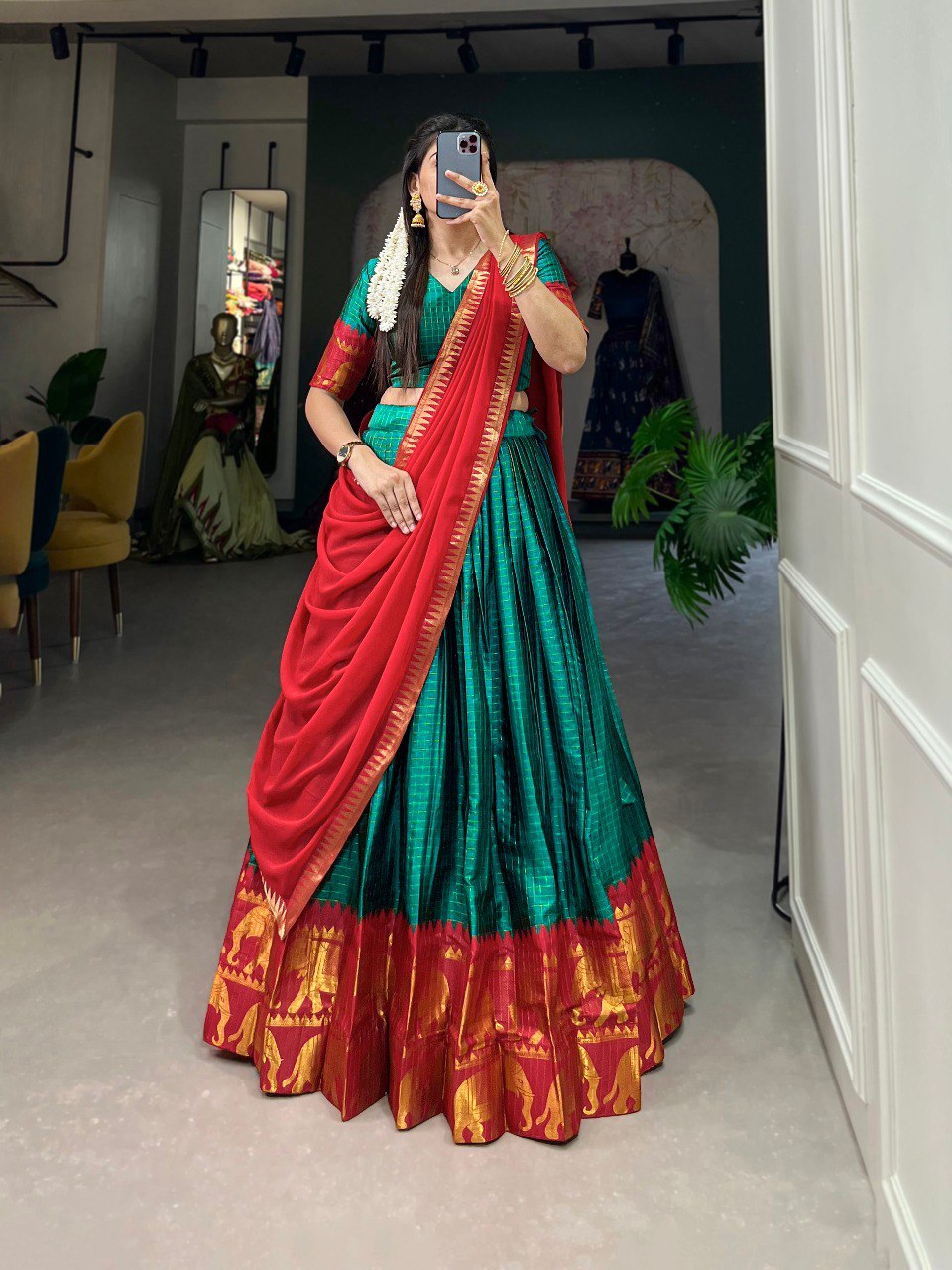 XOOMLADY Kalyani Cotton Lehenga Choli Paired with Flowing Georgette Dupatta
