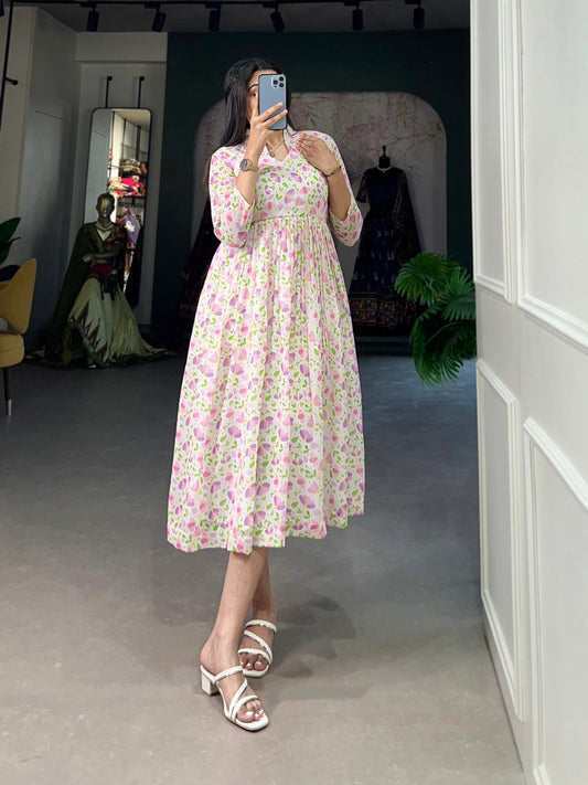 XOOMLADY Wear Your Love for Nature with a Floral Print Georgette Frock