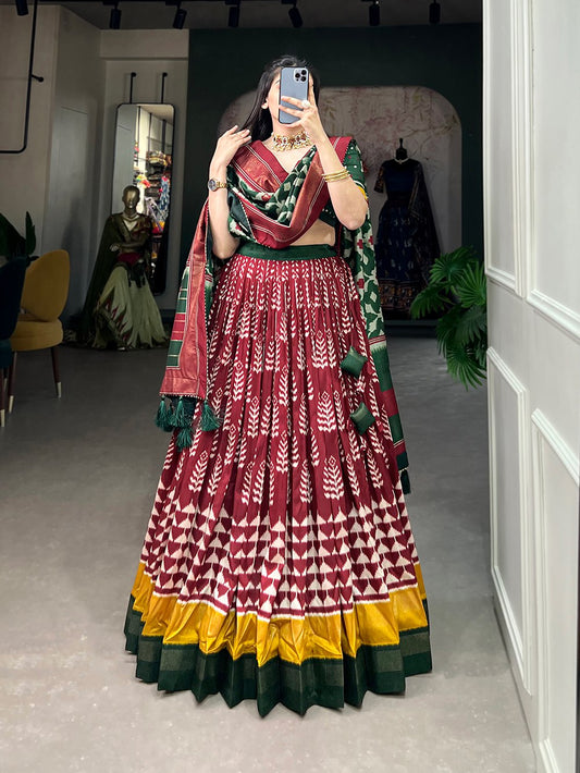 XOOMLADY Adorned in printed Tusser silk lehenga choli