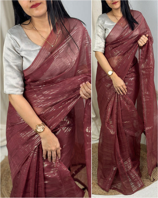 Xoomlady Present solid color saree with  zari lining in full saree