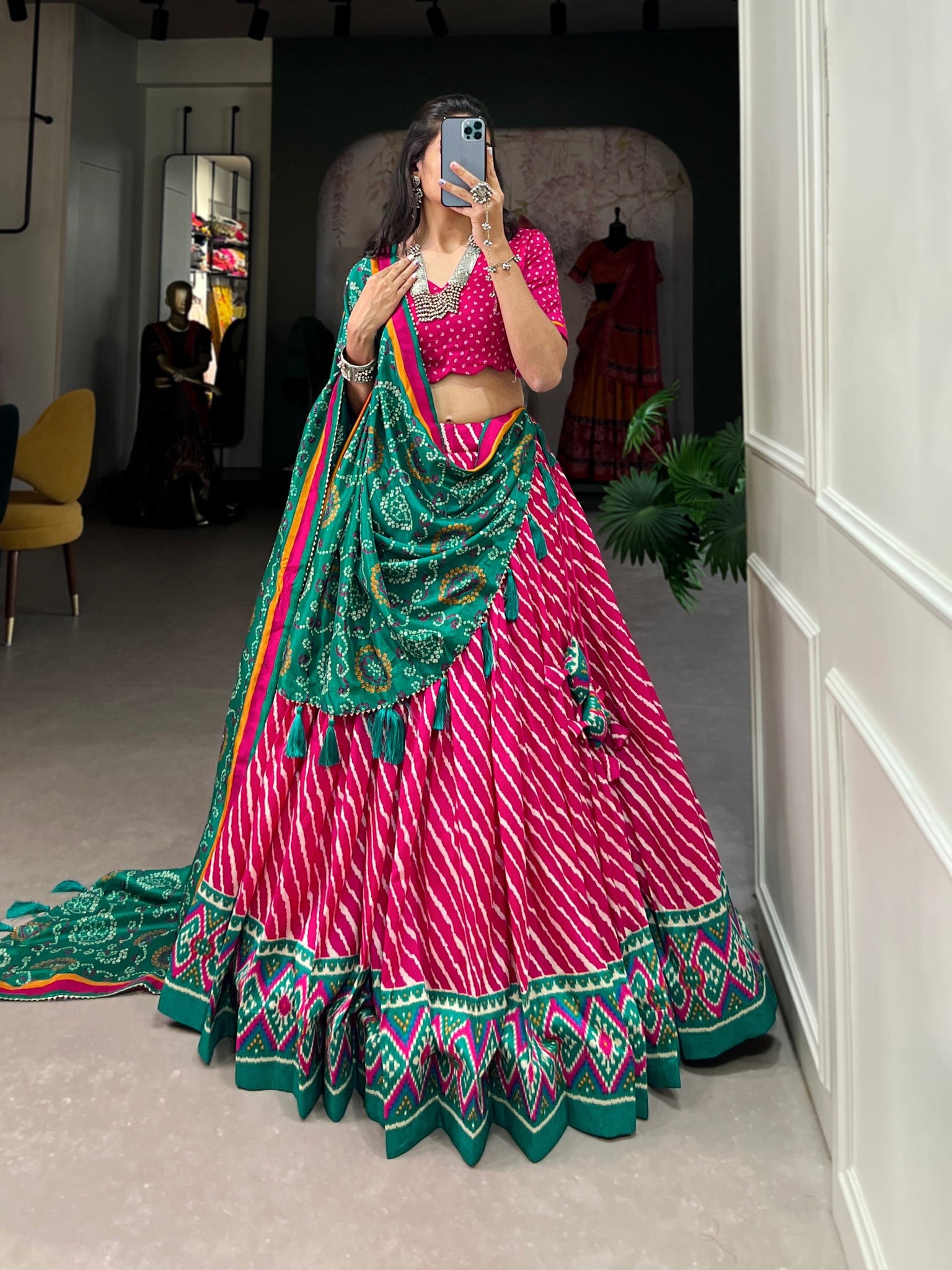 XOOMLADY Present Our Elegant Leheriya Print Tussar Silk Lehenga Choli