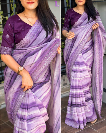 Xoomlady Present organza satin sequin work sarees.