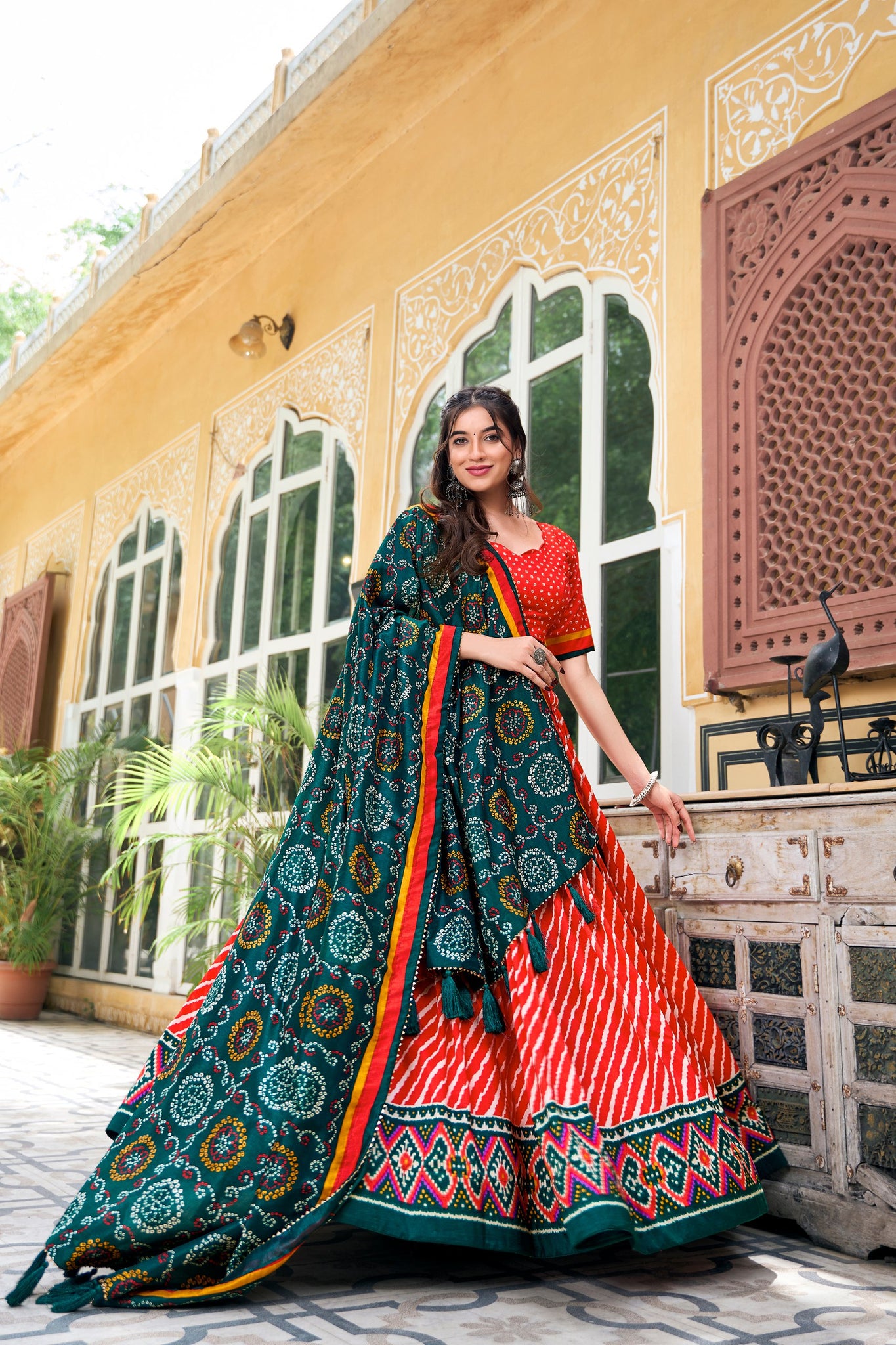 XOOMLADY Present Our Elegant Leheriya Print Tussar Silk Lehenga Choli