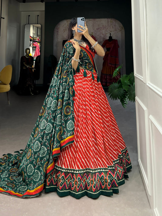 XOOMLADY Present Our Elegant Leheriya Print Tussar Silk Lehenga Choli