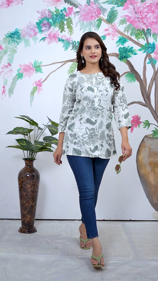 Xoomlady New Floral Tunic Top For Women