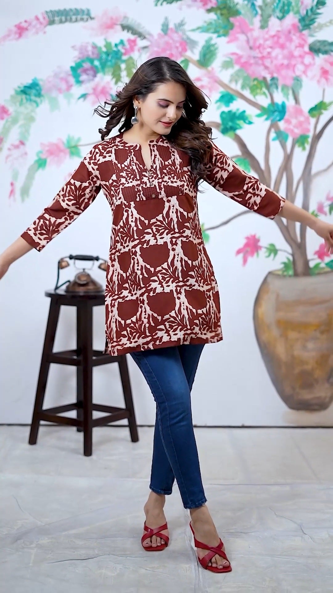 Xoomlady New Floral Tunic Top For Women