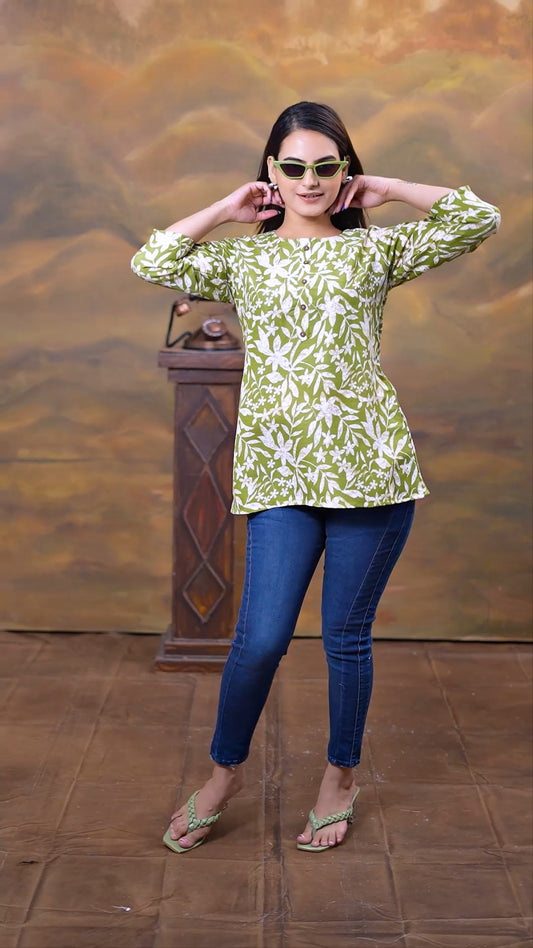 Xoomlady New Floral Tunic Top For Women