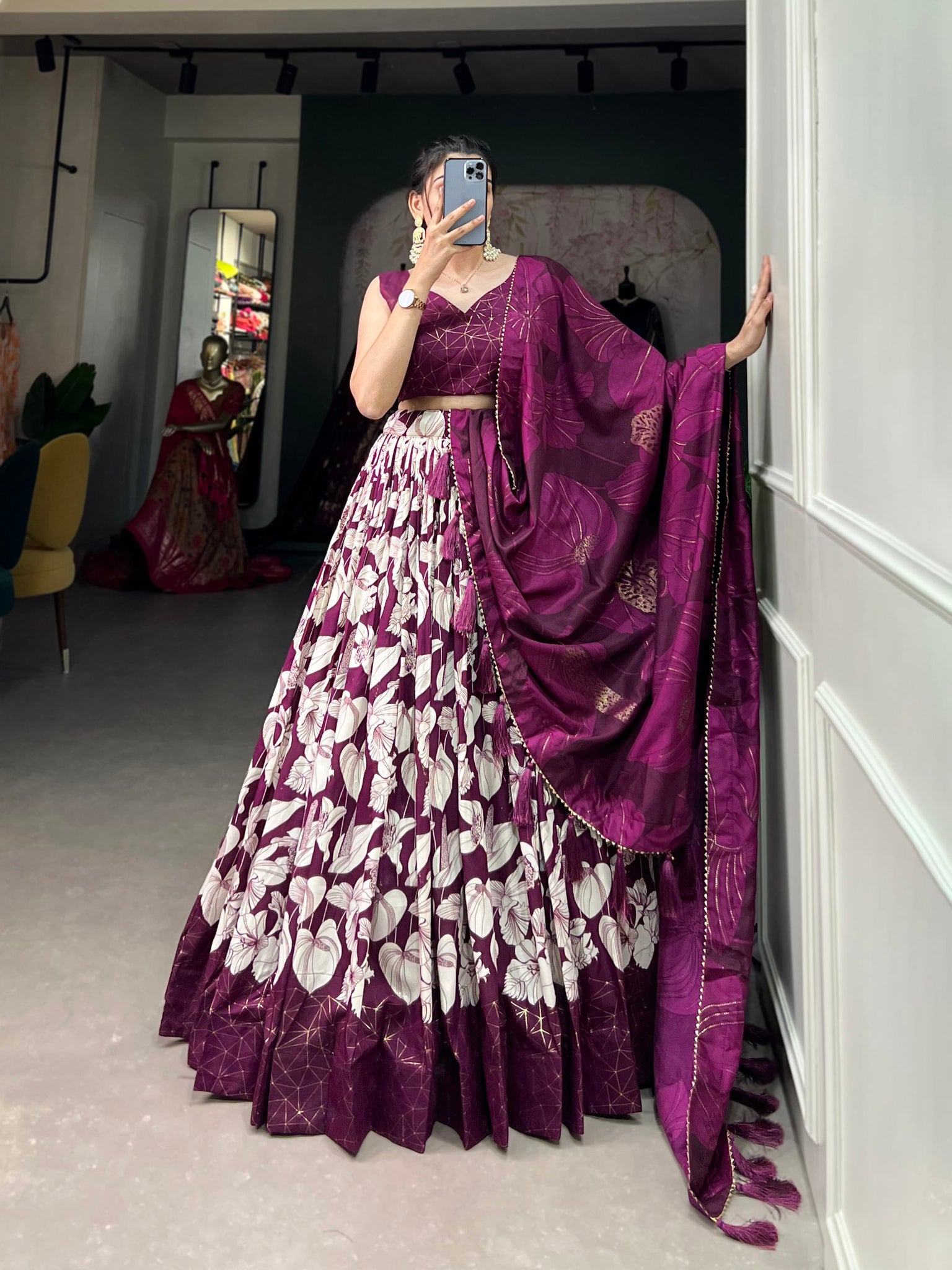 XOOMLADY Transform your ethnic look with our Tussar Silk Printed Lehenga Choli