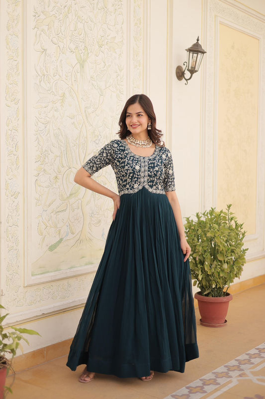 Xoomlady Designer Gown is luxury clothing Considered to be high quality Made by Zari-Thread & Sequins Embroidery. This is Made for Desirable Women's who deserve it