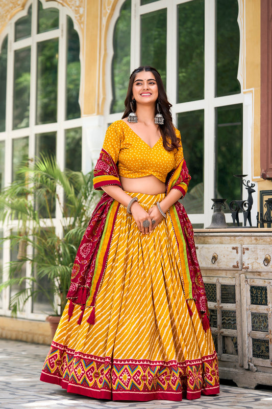 XOOMLADY Present Our Elegant Leheriya Print Tussar Silk Lehenga Choli